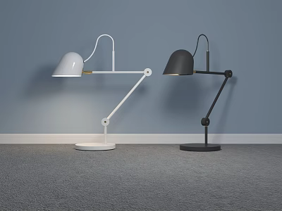 Modern White and Black Floor Lamps with Adjustable Arms in Minimalist Room Setting 3d model