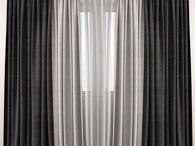 Stylish Layered Curtains With Dark Textured Panels And Light Sheer Center For Modern Window Decoration 3d model