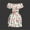 Elegant Women's White Floral Print Off Shoulder Tiered Skirt Dress