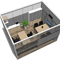 Modern Office Interior With Wooden Desks Black Chairs Green Plant White Cabinets TV Screen