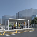 Modern Urban Road Facilities With Bus Stop Shelter Bicycle Parking And People Waiting