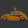 Vintage Orange Volkswagen Beetle With Roof Rack Carrying Colorful Luggage Boxes