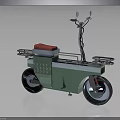 Vintage Green Motorcycle with Red Seat Metal Frame Handlebars Two Wheels Unique Design