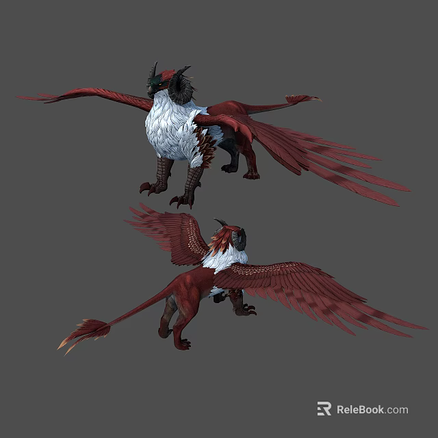 Fantasy Mythical Creature With Red Feathered Wings White Body And Clawed Limbs 3d model 