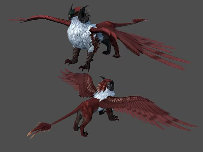 Fantasy Mythical Creature With Red Feathered Wings White Body And Clawed Limbs 3d model