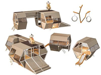 Children's Slide Children's Slide Amusement Equipment Quality Development Training Physical Training Wooden House Amusement Facilities Park Amusement Ground Facilities 3d model