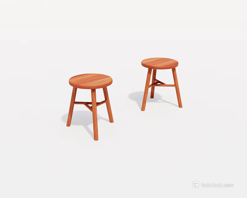 Two Round Wooden Stools With Simple Design And Cross Leg Structure 3d model