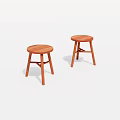 Two Round Wooden Stools With Simple Design And Cross Leg Structure 3d model