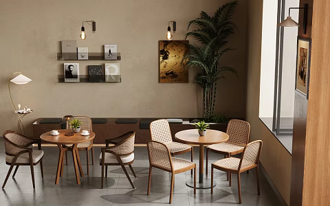 Quiet Coffee Shop Dining Table Chair Quiet Card Seat Sofa Coffee Shop Card Seat Sofa Coffee Shop Leisure Chair American Retro Style Coffee Shop 3d model