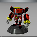Red And Black Robot Character With Yellow Accents 3D Model Figurine On Transparent Base