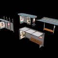 Diverse Retail Display Counters With Glass Surfaces Wooden Shelves And Metal Frames