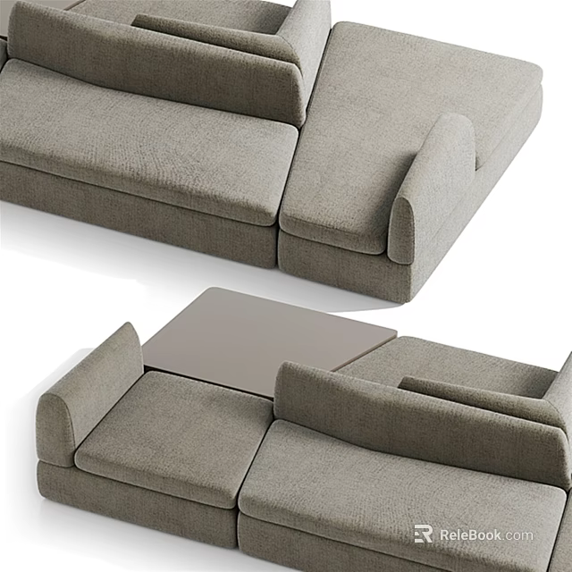 Comfortable Modern Gray Sectional Sofa Featuring Soft Fabric And Spacious Seating 3d model