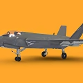 Gray Fighter Jet Aircraft With Cockpit Wings Landing Gear And Orange Background