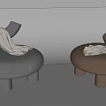 Gray and Brown Round Design Leisure Chairs With White Throw Blanket For Home Decor