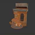 Miniature Architectural Scene Component With Brick Structure Round Window Gear Base And Plants
