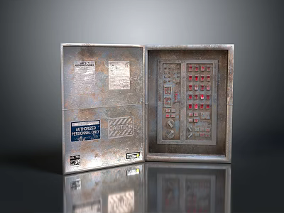 Industrial Style Metal Storage Cabinet With Open Door And Red Button Details 3d model