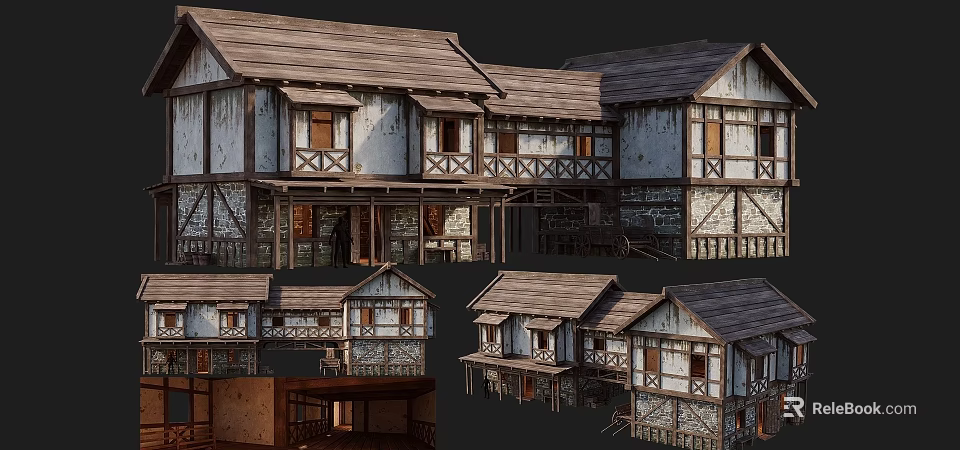 Ancient Architecture With Wooden Frames Tiled Roofs And Multiple View Perspectives 3d model