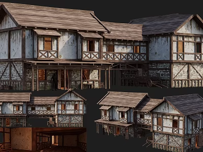 Ancient Architecture With Wooden Frames Tiled Roofs And Multiple View Perspectives 3d model