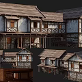Ancient Architecture With Wooden Frames Tiled Roofs And Multiple View Perspectives 3d model