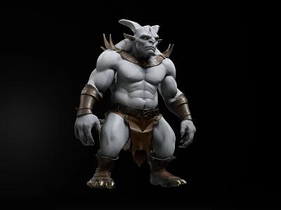 Horned Muscular Game Movie Character Standing Pose With Leather Armor 3d model