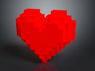 Red Heart Shaped Building Blocks Composed Of 3D Cubes With Reflective Surface 3d model