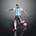 Man In Argentina Blue And White Striped Soccer Jersey Kicking Soccer Ball With Red Cleats