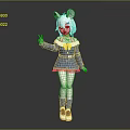 Anime Style Game And Movie Character With White Hair Blue Outfit Horns And Yellow Bow