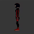 3D Character In Black Red Outfit With Helmet Knee Pads And Animal Companion