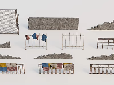 Different Types Of Outdoor Fence Clothesline Stone Wall Steps Components 3d model