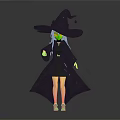 Witch Character in Black Robe with Large Hat Gray Hair White Shirt and Dark Skirt