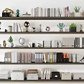 Organized Office Bookshelf With Books Green Plants Decorative Items And Office Supplies