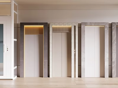 Modern Elevator Doors Design With Marble Panels And Recessed Lighting In Contemporary Hallway 3d model