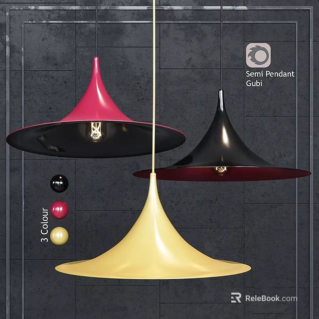 Gubi Semini Pendant Light with Three Colors for Modern Interior Design 3d model 
