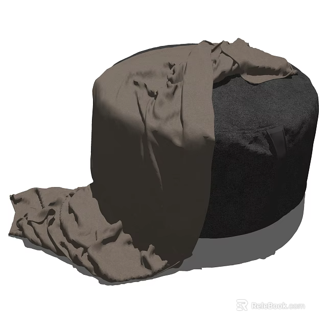 Round Dark Gray Ottoman with Draped Brown Fabric and Casual Design 3d model 