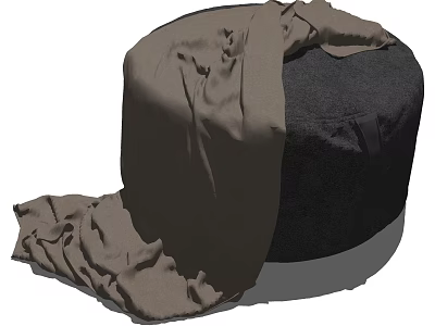 Round Dark Gray Ottoman with Draped Brown Fabric and Casual Design 3d model