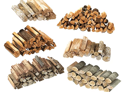 Natural Stone and Wood Logs Stacked in Various Piles for Decorative Use 3d model