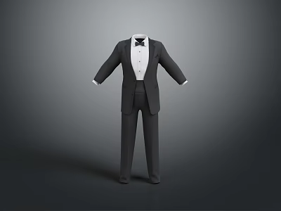 Formal Tuxedo Suit with White Shirt Bow Tie and Classic Design 3d model