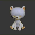 Cute White Cartoon Bear With Pink Ears And Paws Sitting On Black Background