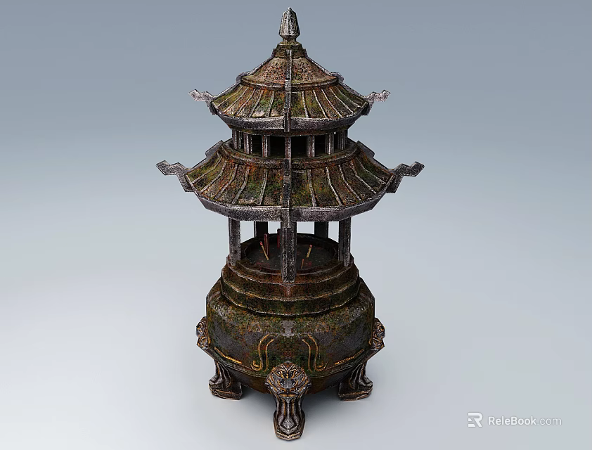 Traditional Chinese Stove With Multi Tiered Structure And Decorative Rooftop Antique Metal Craftsmanship 3d model 