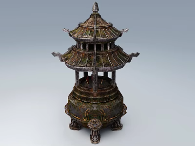 Traditional Chinese Stove With Multi Tiered Structure And Decorative Rooftop Antique Metal Craftsmanship 3d model