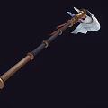 Medieval Double Bladed Battle Axe With Black Gold Handle Red Decorative Strap And Metal Blade