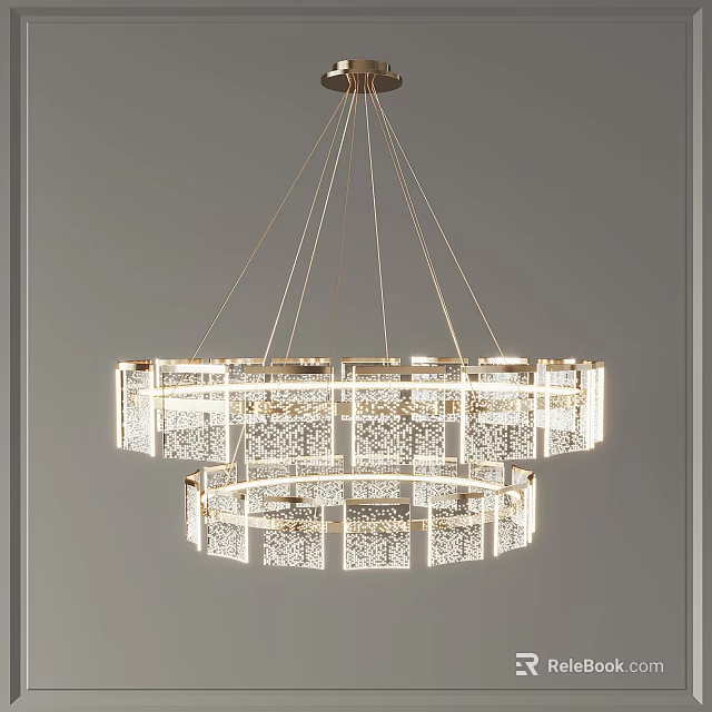 Modern Double Layer Crystal Chandelier With Intricate Patterns And Illuminated Design 3d model 