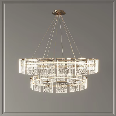 Modern Double Layer Crystal Chandelier With Intricate Patterns And Illuminated Design 3d model