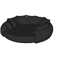 Black Round Sectional Sofa with Plush Pillows Leather Upholstery Modern Design