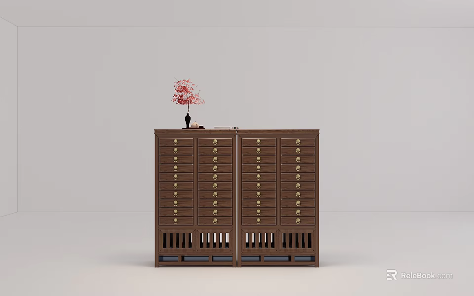 Brown Wooden Chest of Drawers With Golden Handles Multiple Drawers and Decorative Top 3d model 