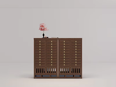 Brown Wooden Chest of Drawers With Golden Handles Multiple Drawers and Decorative Top 3d model