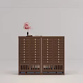 Brown Wooden Chest of Drawers With Golden Handles Multiple Drawers and Decorative Top