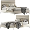 Modern Double Bed With Upholstered Headboard Soft Pillows And Gray Blanket