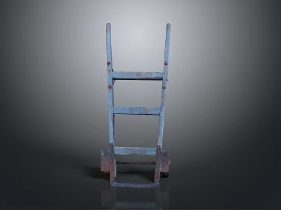 Blue Metal Step Ladder With Wheels And Rustic Industrial Design Elements 3d model