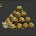 Chocolate Truffles Pyramid Stack With Powdered Sugar Topping On Shiny Tray Dark Background